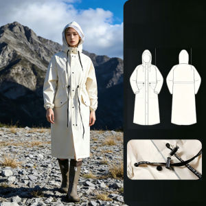 Raincoat Waterproof EVA Long Length Hooded Windproof Adjustable Waist Transparent Brim Outdoor Travel