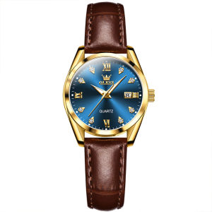OLEVS 5522 Quartz Waterproof Watches For Women Simple Leather Band Women Wristwatches Luminous Calendar
