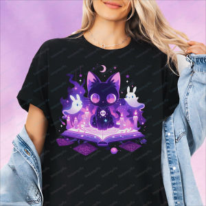 [Local Stock] VCC Kawaii Cat Goth Aesthetic Graphic Printed T-Shirt Casual Fashion Loose Harajuku Summer Women Tshirt Short Sleeve Man Clothing