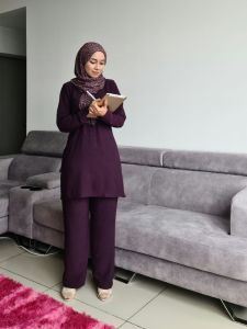 MUSLIMAH IRONLESS SUITE ( TOP+PANTS ) Cey Cotton Crepe
