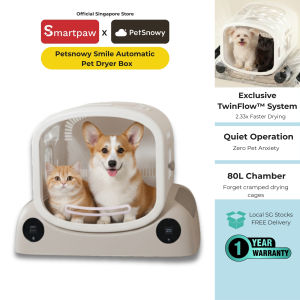 PetSnowy SMILE Automatic Pet Dryer Box | Ultra-Quiet 40 dB Hands-Free Drying + Smart Safety Sensors | For Dogs & Cats | 1-Year SG Warranty