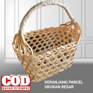 Keranjang Penyimpanan Makanan Anyaman Bambu Ukuran 25x10x20 Keranjang Buah Hampers Tas Jinjing Anyaman Bambu