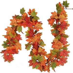 OKKFINE Flexible Artificial Maple Leaf Garland Layered Leaf Clusters Colorful Autumn Leaf Garland Gifts Realistic Fall Leaf Vine Wall Hanging Decor