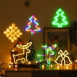 Christmas Decor Neon Lights Snowflake Modeling Lamp Creative Table Lamp Girl Heart INS Room Decoration Lamp Xmas Birthday Gift Wedding Party Wall Hanging Neon Lamp