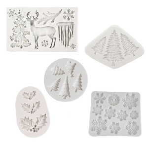 5pcs Holiday Silicone Molds Snowflake Reindeer Tree Designs Heat Resistant Safe Nontoxic Flexible Molds For Baking Chocolate Soap Crafts
