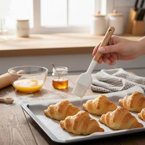 Wooden Handle White Silicone Kitchen Utensils - Heat Resistant Non Slip for Cooking