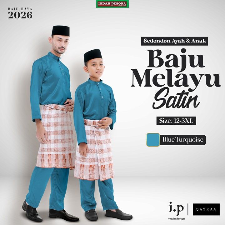 BAJU MELAYU PASANG 2026 SATIN BLUE TURQOUISE (DEWASA & KANAK-KANAK ...