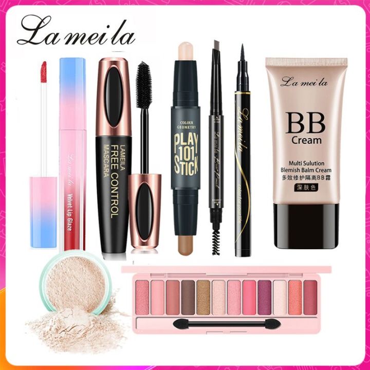 Lameila 8 Pcs Set Professional Makeup Set Concealer Bb Cream Loose Powder Eyeshadow Long 1137