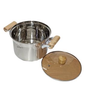 Calypso Panci Sop Pot Stainless Steel 26Cm Kilap Gagang Kayu Dandang Panci Tinggi Kapasitas 9500 ML