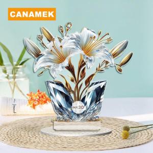 【CANAMEK】 Acrylic 2D Flat Crystal Lily Rose Flower Table Decoration Suitable For Cafe Room Display Case Living Room Office Decor Gift
