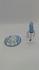 Furina Acrylic Standee With Round Base Tinplate Can Badge Set Of 2 Holographic Button Winter Snow Artwork Anime Desk Display Collection