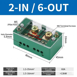 2 IN 6/8/12/18 OUT Solderless Terminal Wire Connector Set Terminal Lugs Connector Junction Box