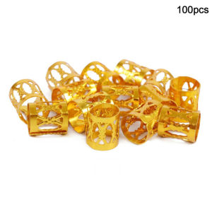 [Lady Sugar] 100 Pcs/Lot Hip-hop Golden Silver Dreadlock Hair Beads Adjustable Hair Braid Cuff Clip for Hair Accessories