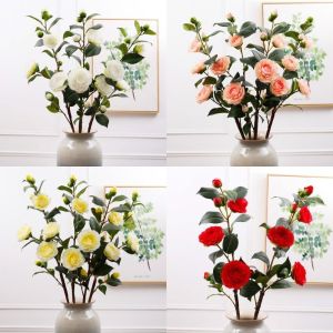 SKJK STUDIO Cảm giác chân thật Hoa Trà Nhân Tạo Lá Xanh Làm thủ công Hoa giả Đạo cụ chụp ảnh Thực tế Cành hoa giả Ngày Valentine