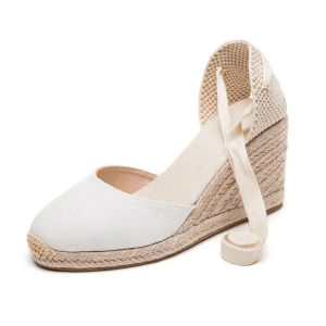 4LiCap Toe Platform Wedges Sandals for Women Clic Soft Ankle-Tie Lace up Espadrilles Shoes