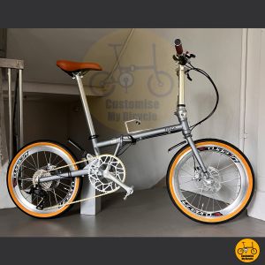 Fnhon Gust 22 Inch Folding Bike Shimano 9s Gear Retro Battleship Grey Foldable Bicycle Tan Wall Tyre