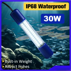 BESTIT 30W Underwater Fishing Light Waterproof Bright LED Submersible Light  Portable Lure Bait Lamp Boat Fishing