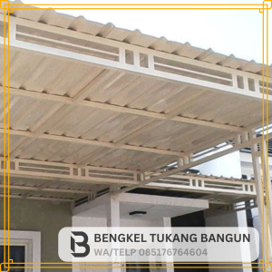 Kanopi Rangka Besi hollow Galvanis Atap Alderon Double Layer atau uPVC