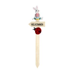 CHUAN Cartoon Bunny Easter Welcome Standing Sign Resin Wooden Stakes Lawn Ornament Creative DY Garden Landscape Decoration Party Decoration