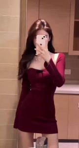 Váy Tết Đỏ Body Dệt Dáng Ôm Thời Trang Thu Đông Mới 2024 Dành Cho Bạn Nữ#X0614