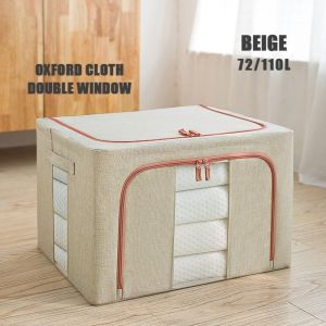 Foldable Storage Box Transparent Double Doors Clothes Organizer Collapsible Closet Container