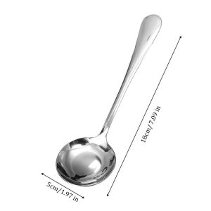 10Pcs Korean Style Deep Round Bowl Soup Spoons / Sturdy Heavy-Duty Stainless Steel Long Handle Table Spoons / Durable Flat Base Eating & Serving Utensils / Ideal Kitchen Tableware for Scooping Soup Broth Sauces and Daily Meal Serving