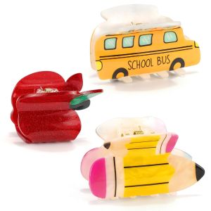 3Pcs Pencil School Bus and Claw Clips for Back to School Cute Unique Teacher Hair Clips for Funny Teacher Accessories Appreciation Gift