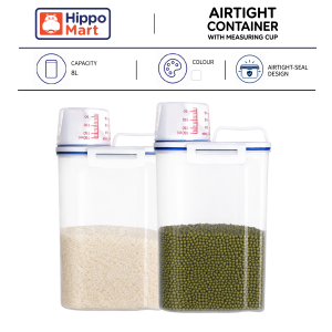 HippoMart Container Airtight with Measuring Cup & Top Handle Food Storage and Dispensers | 2kg/2000ml