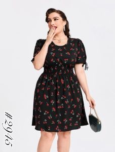 QUEENFASHION #2945 FASHION CHERRY DRESS PLUS SIZE FOR WOMEN FIT TO XL