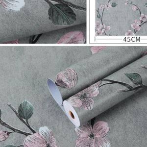 Wallpaper Dinding Bunga Sakura Abu Ukuran 45CM X 8METER