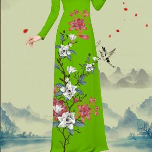 Áo dài truyền thống nữ in Lan Trầm Lai cao cấp - KHÔNG KÈM QUẦN