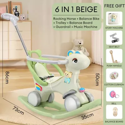 6 In 1 Rocking Chair for Baby With Seat Belt Rocking Horse Scooter Trolley Balance Bike
