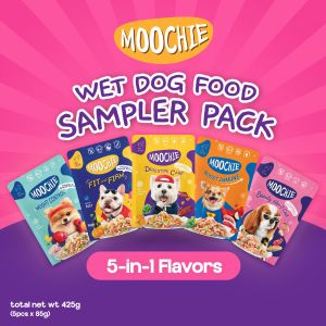 Moochie Wet Adult Dog Food Casserole 5 Flavors in 1 Sampler Bundle 85g Pouches with Unique Benefits
