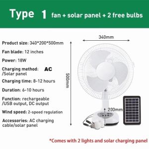 Solar Fan 12-18 inch DC Fan Strong wind 3 Speed  Long battery life Rechargeable Fan USB phone charging Portable Fan