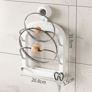 Kitchen Wall Mounted Pot Lid Storage Rack Double Layer Punch-Free Lid Holder Saving Space Kitchen Wall Shelf with Drain Tray