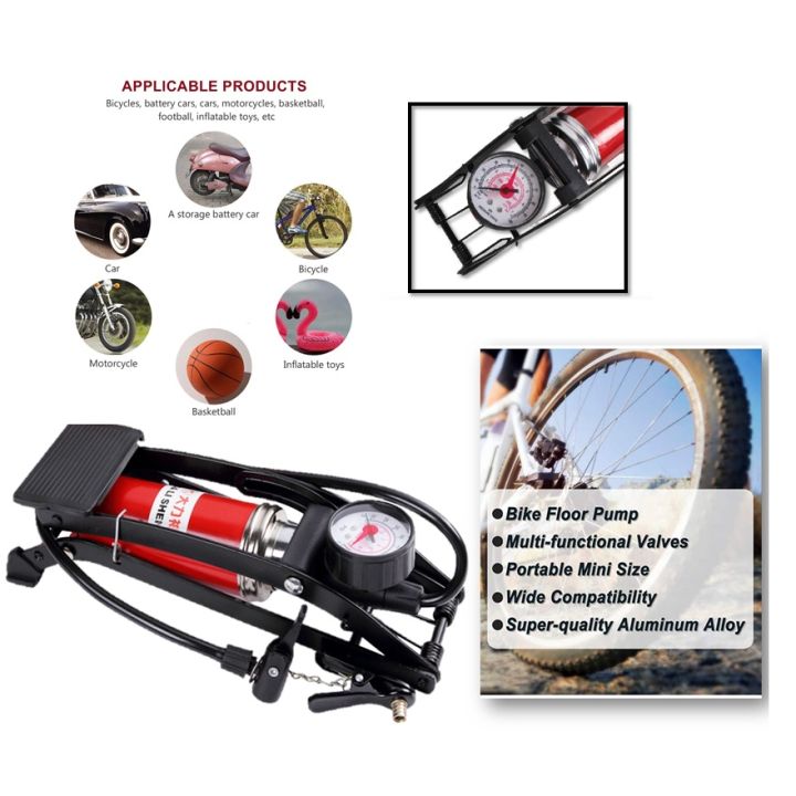 Portable Floor Bike Pump with Accurate Pressure Gauge & Smart Valves Pump Single Cylinder Foot