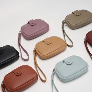 ESH63 with Wrist Lanyard Handheld Wallet Korean Style Solid Color Small Item Bag Simple Clutch Zipper Coin Purse Women