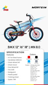 [Warna Chat] Sepeda Anak BMX Mortein MN8.0 Ban Warna 12 16 18 x 2.125 Ban Pompa