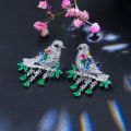 SEQUITO Lucky Bird Sterling 925 Silver Tassel Drop Earrings Paved Multicolor AAA Cubic Zircon Vivid Swallows Shape Women Ear Jewelry for Banquet Party SE710. 