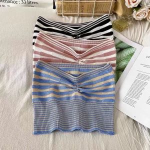 Fashionjeans เสื้อสายเดี่ยว ผ้าถัก ลายทาง สุดเซ็กซี่ แต่งจับจีบ เหมาะกับฤดูร้อน สําหรับผู้หญิง #23178