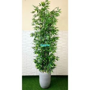 Pohon Artificial Tanaman Hias Daun Bambu Hijau Latex Batang Hitam Pot Teraso Abu Dekorasi Ruangan Cafe Kantor Aesthetic