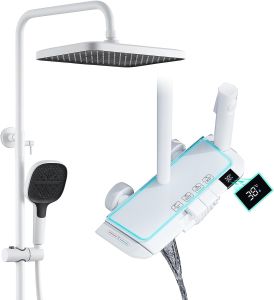 Set shower keran kamar mandi termostatik Piano Digital LED pancuran hujan dan sistem pancuran