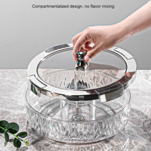 Khay đựng trái cây ăn nhẹ gia dụng Hộp đựng kẹo trong suốt cho thú cưng Phòng khách có nắp đậy Hũ đựng trái cây sấy khô Khay đựng trái cây xoay家用零食果盘可旋转