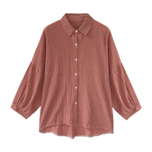 Korean Style Plaid Shirt For Women Casual Long Sleeve Blouse Top