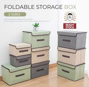 Linen Fabric Storage Box Foldable Clothes Toys Food Wardrobe Organizer Kotak Simpanan Fabrik