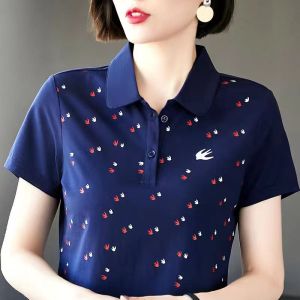 Free Shipping 100KG Fat Girl Can Wear Plus Size Retro Classic Floral Polo Shirt Lady Short Sleeve Lapel T shirt Korean Style umarket blouse Tees with Collar