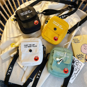 KNIGHTHOOD Korean Style INS Cute Cartoon Small Canvas Bag Student Canvas Shoulder Bag 韩版ins学生帆布斜挎包