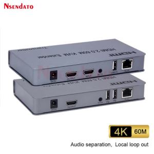 Extender HDMI RJ45 4K 60Hz 60m KVM HDMI Extender With USB KVM HDMI over Cat6 HDMI KVM Ethernet Extender For USB Mouse Keyboard