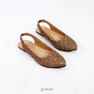 Hellona Nara Flat Shoes Wanita Motif Brukat Sol Karet