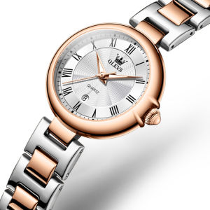 OLEVS 5608 Women Fashion Quartz Watch Gift Stainless Steel Watchband Round-dial Wristwatch Calendar Luminous